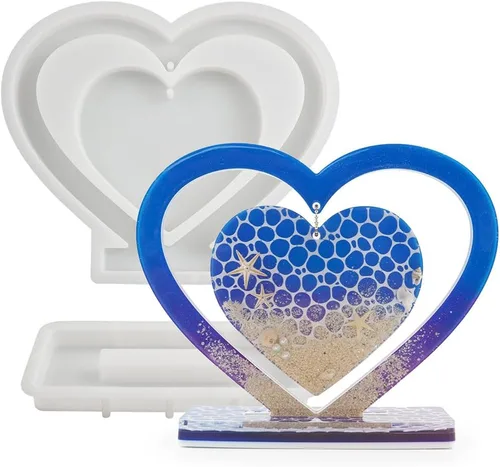 Moldes de resina de corazón, 2 piezas de moldes de silicona para marco de fotos, moldes de epoxi, moldes de fundición, manualidades, manualidades,