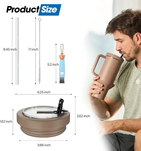 Miniatura 8 de Tapa con pajita abatible de vaso de 40 onzas para Stanley Quencher, tapas de silicona de repuesto a prueba de fugas, reutilizables, sin BPA, Lila
