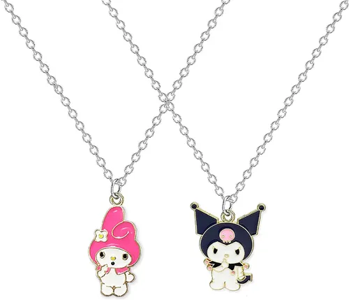 Collar Kawaii My Melody And Kuromi Bff Collar para 2 bonitos collares estéticos colgantes, Acero aleado, vidrio aventurina