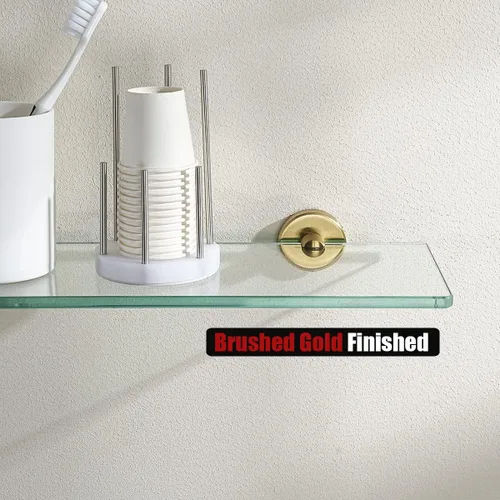 Miniatura 7 de JQK Estante de baño de vidrio dorado, vidrio templado para ducha de 20 por 5 pulgadas, 304 acero inoxidable dorado cepillado para montaje en pared