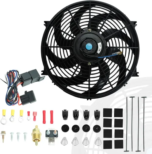 Miniatura 10 de BLACKHORSE-RACING 12" Ventiladores universales eléctricos para enfriar radiadores + Relé termostático y kit de montaje