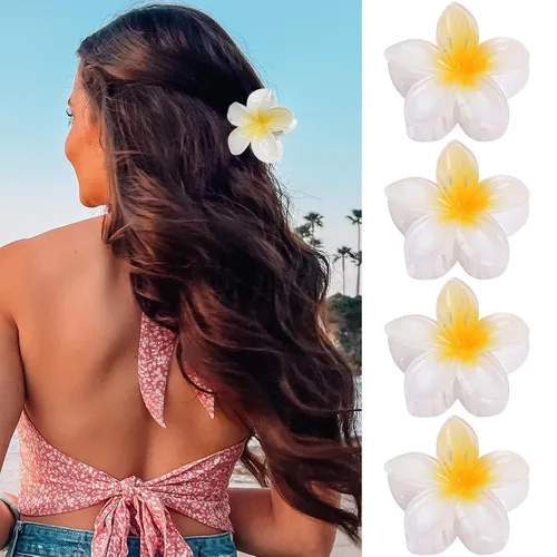 Miniatura 12 de GQLV Pinzas de garra para el cabello con flores - 4 piezas para cabello grueso, fuerte agarre antideslizante, hawaianas, pinzas grandes y bonitas