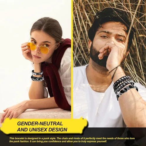 Miniatura 5 de 8 piezas de pulseras con pinchos, pulseras emo, pulsera de pinchos unisex, estilo rock genial de los 80, imprescindible para fiestas, festivales