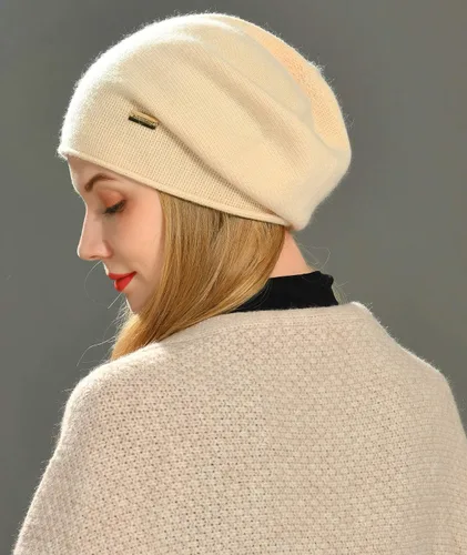 Miniatura 3 de jaxmonoy Gorro de punto holgado de cachemira para mujer, gorro de invierno suave y cálido de lana para mujer
