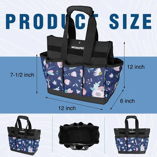 Miniatura 4 de WORKPRO Bolsa de herramientas de jardín, bolsa Oxford resistente de 9 bolsillos, soporte para kit de herramientas de jardinería, 12 x 12 x 6