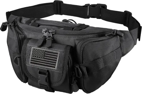 FRTKK - Riñonera táctica con parche de la bandera de EE. UU., bolsa de cintura militar, riñonera táctica con correa ajustable para actividades al