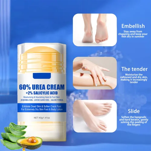 Miniatura 5 de Crema de urea 60 por ciento para pies de máxima fuerza, crema para pies de urea con ácido salicílico al 2%, loción para pies, removedor de callos