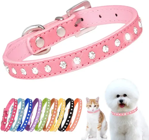 Miniatura 9 de Collares de perro con rines rosa para perros medianos, bonitos collares de cachorro de diamante con cristales brillantes y pedrería para perritas