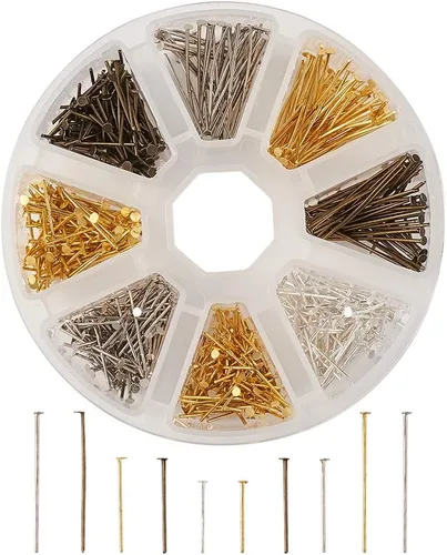 PandaHall - Alfileres de cabeza de hierro de 0.630 in, 0.787 in y 1.181 in, 4 colores planos para aretes, pulseras, joyería (alrededor de 650