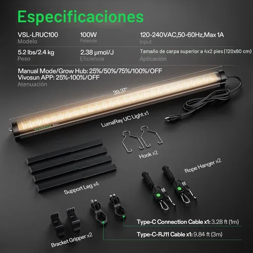 Miniatura 2 de VIVOSUN LumaRay - Luz de cultivo para debajo del dosel, luces LED regulables de espectro completo para carpas de cultivo, invernaderos, compatible