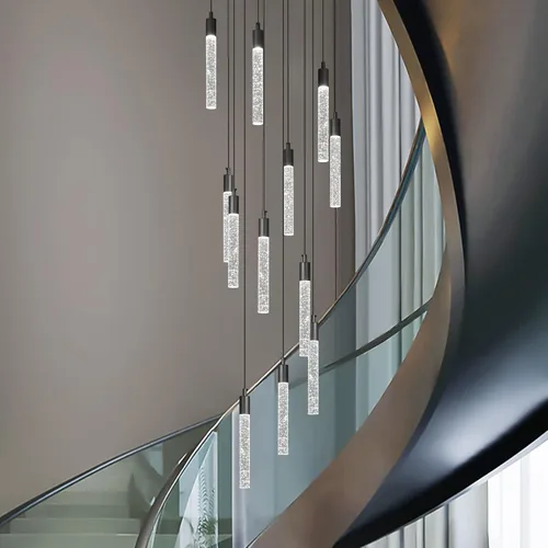 Miniatura 8 de Candelabro moderno de 18 luces para sala de estar, acabado de latón dorado, luces colgantes de techo LED regulables, 108 W, 6000 K, escaleras, Negro
