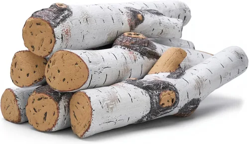 Miniatura 9 de Troncos de cerámica para chimeneas de gas, troncos realistas de 6 piezas para hogueras al aire libre, juego de madera falsa artificial