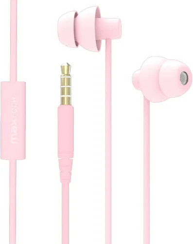 MAXROCK (TM Total Suave Silicona Auriculares con Micrófono para Dormir y Viajar, Ideal para Celulares, Tabletas y Jack de 3,5 mm (Rosa Claro)