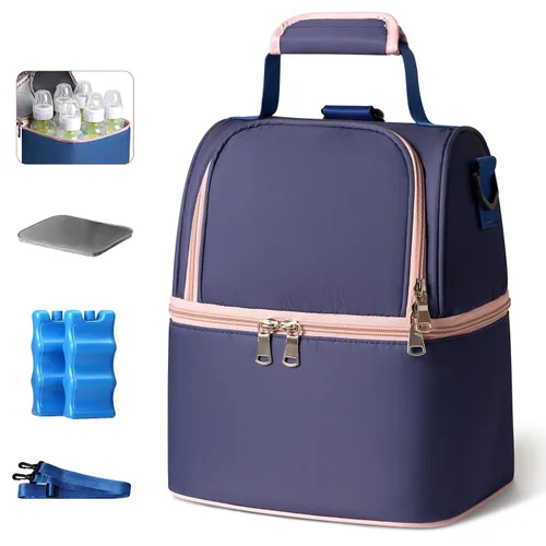 Miniatura 11 de NCVI Bolsa enfriadora de leche materna, bolsa para extractor de leche materna con 2 bolsas de hielo para 6 botellas, bolsa de viaje de doble capa