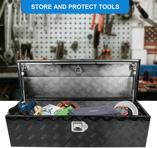 Miniatura 6 de Caja de herramientas de aluminio negro de 39 x 13 x 10 pulgadas con cerradura y llaves, caja de herramientas de 5 barras de banda de rodadura, caja