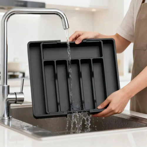 Miniatura 5 de Bandeja Grande Expandible para Cubiertos para Organizador de Cajón, Organizador de Cajón de Utensilios de Cocina para Cucharas Tenedores Cuchillos