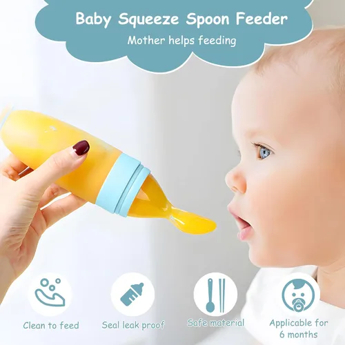 Miniatura 5 de Alimentador de Comida para Bebé Paquete de 4 Cucharas Dispensadoras de Comida de Silicona para Bebés - 3 oz Cucharas de Alimentación por Compresión