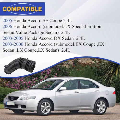 Miniatura 2 de Manguera limpiadora de tubo de entrada de aire con abrazaderas para Honda Accord L4 2.4L 2003 2004 2005 2006 (OEM# 696-739 17228-RAA-A00)