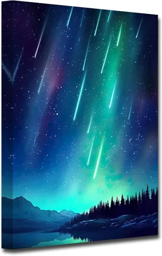 Miniatura 8 de LZIMU Aurora Borealis - Arte de pared, decoración de baño, bosque y montaña, lienzo con marco (Aurora-1, 12.00 x 18.00 pulgadas)