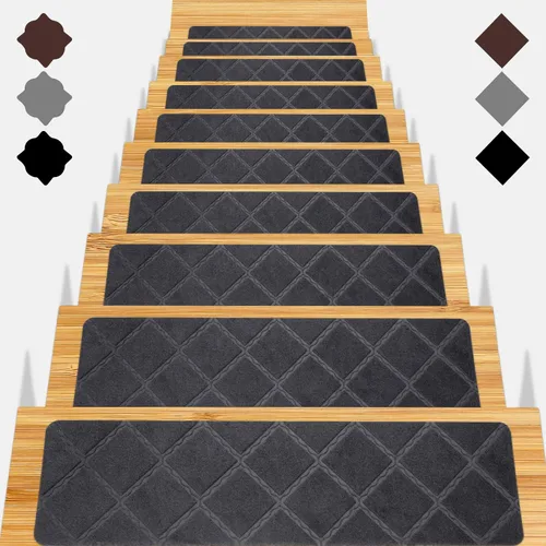 Miniatura 13 de Peldaños de escalera para escalones de madera 15 piezas - 8x30 pulgadas Alfombra corredor para escaleras interior Alfombrillas antideslizantes