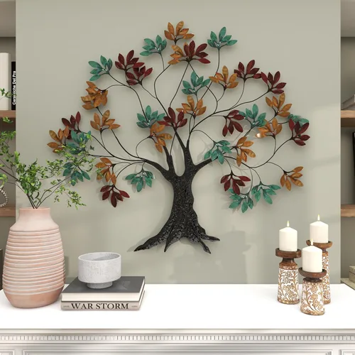 Miniatura 7 de Deco 79 Escultura de pared de árbol de metal para decoración de pared con detalle de hojas, arte de pared 47 x 2 x 42 pulgadas, multicolor
