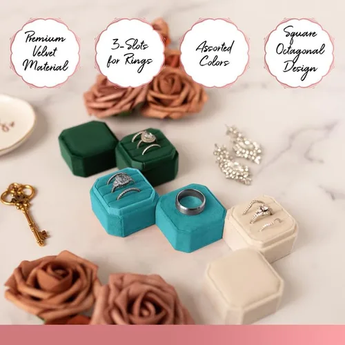 Miniatura 4 de NIMSIN Caja de terciopelo para anillos de alta calidad para ceremonia de boda con tapa desmontable, elegante y bonita caja para anillos de boda, 3