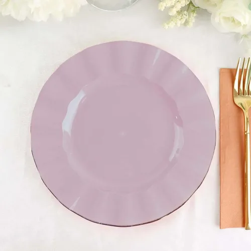 Miniatura 58 de Tableclothsfactory Paquete de 10 platos redondos de plástico negro de 6 pulgadas para ensalada de postre, platos desechables con borde ondulado