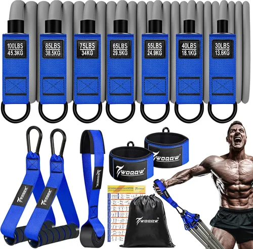 Miniatura 11 de WOQQW Bandas de resistencia pesada para entrenamiento, bandas de ejercicio de 350 libras/450 libras con asas, juego de bandas de entrenamiento