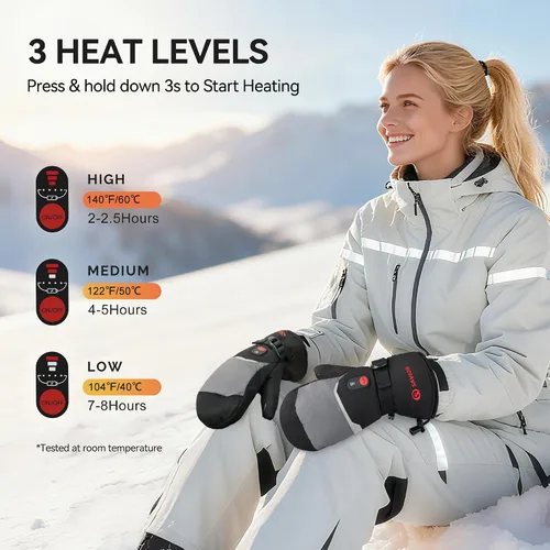 Miniatura 3 de SAVIOR HEAT Manoplas Calefactables con Batería, Guantes de Esquí con Batería, Manoplas Eléctricas Recargables Mejoradas para Esquí, Camping