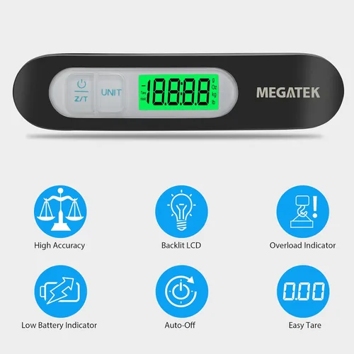 Miniatura 2 de MEGATEK Báscula digital portátil para equipaje, báscula de pesaje de maleta de viaje de mano con panel de acero inoxidable, pantalla LCD