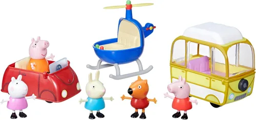 Peppa Pig Peppa's Little Vehicle Playset para niñas y niños, incluye helicóptero, cámper y automóvil, y juego de 5 figuras, juguetes preescolares, a