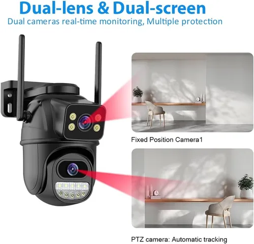 Miniatura 3 de Cámara de seguridad al aire libre 2.4G WiFi cámaras de seguridad para el hogar al aire libre enlace de doble lente 360° vista con tarjeta SD 128G