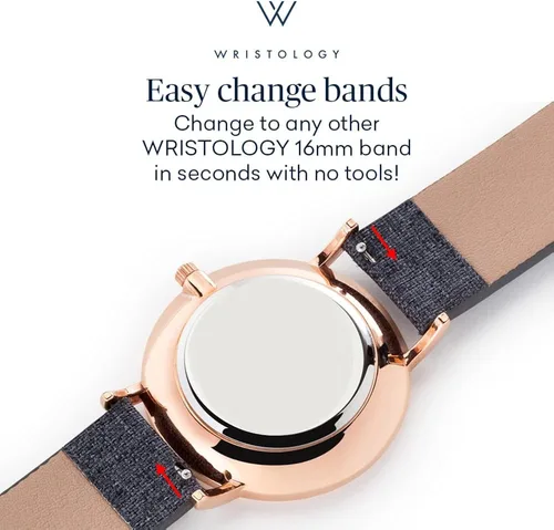Miniatura 3 de WRISTOLOGY Correa de cuero de 29 estilos para reloj con números pequeños, correa de cuero genuino intercambiable, fácil de leer, reloj analógico