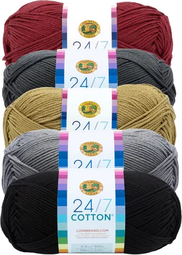 Miniatura 97 de Lion Brand Yarn, Hilo ligero mercerizado de algodón 24/7 para tejer, ganchillo y manualidades, Almirante, 1 paquete, 185 yardas de fibra natural