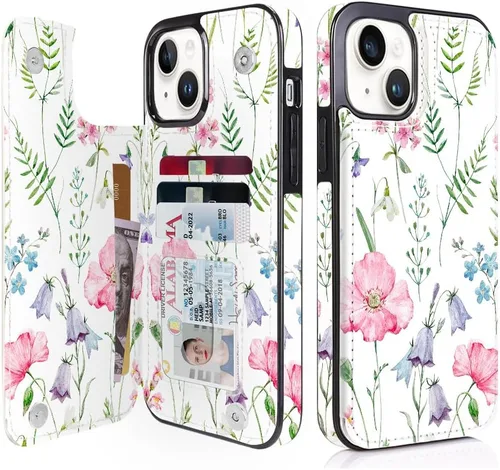 Miniatura 28 de uCOLOR Funda compatible con iPhone 15 de 6.1 pulgadas con ranura para tarjetero, función atril, doble cierre magnético y bloqueo RFID, funda de 6.1
