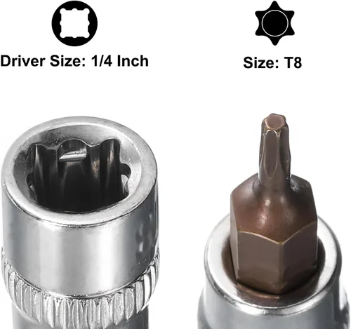 Miniatura 4 de uxcell 3 unidades de 1/4 pulgadas x T8 Torx broca zócalo, brocas de acero S2 CR-V, 1.496 in de longitud, uso con llave de trinquete, barra