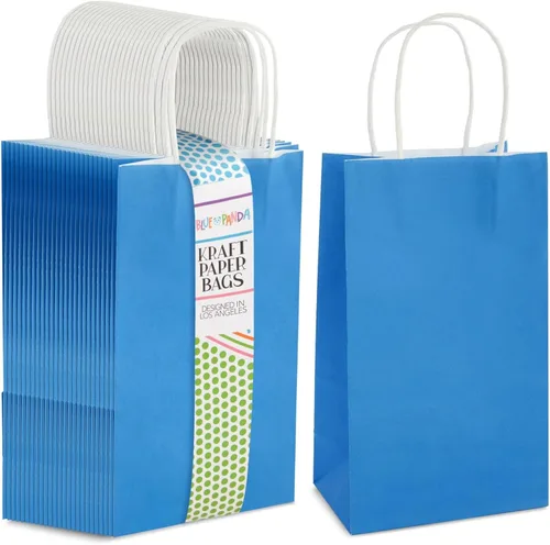 BLUE PANDA Bolsas de regalo – 9 x 5 x 3 pulgadas, paquete de 25, color azul, bolsas de recuerdo de fiesta con asas para dulces y golosinas