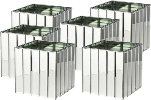 Miniatura 10 de Serene Spaces Living Jarrón grande con tira de espejo Gatsby – Jarrón de vidrio inspirado en el Art Deco con acabado de espejo, mide 5.75 pulgadas
