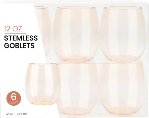 Miniatura 5 de PLASTICPRO Paquete de 12 copas de vino de plástico azules con borde dorado, sin tallo, desechables, de 12 onzas, sin BPA, inastillables, copas