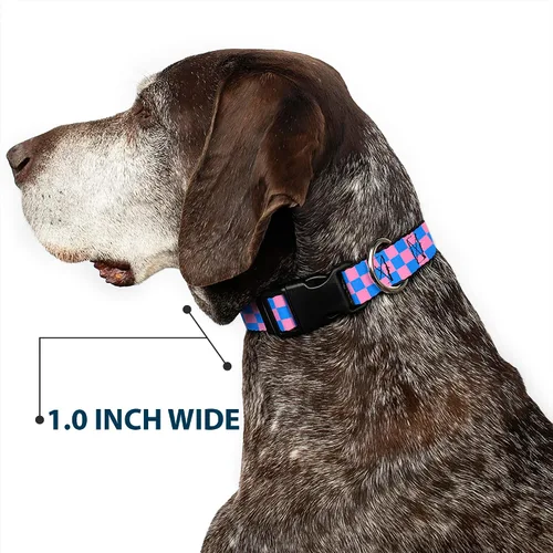 Miniatura 6 de Collar de clip de plástico BUCKLE-DOWN Checker – Color Negro/Rosa – 1/2" de ancho – Compatible con cuello de 9 – 15" – grande