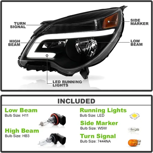 Miniatura 2 de ACANII - For [Halogen Model] 2010-2015 Chevy Equinox Black Upgrade Style LED Tube Headlights Headlamps Pair Left+Right