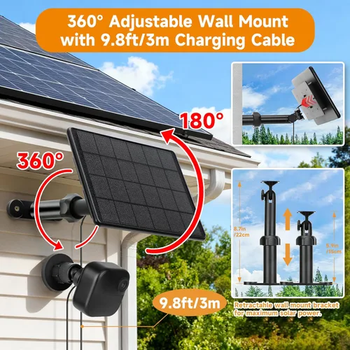 Miniatura 4 de Panel solar para Blink Outdoor 2K+/4 (4ª generación)/exterior (3ª generación) XT3 y XT2/XT, cargador solar de 6 W para Blink con montaje ajustable