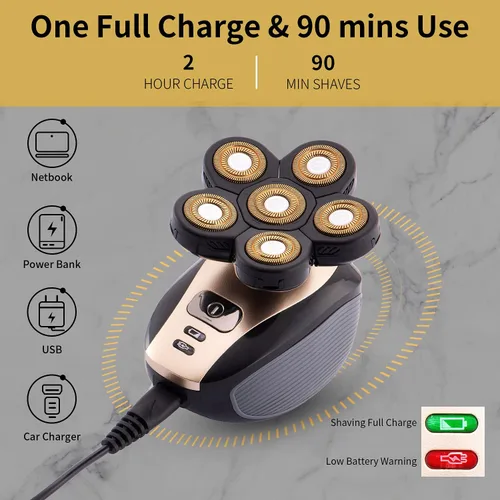 Miniatura 7 de Maquinilla de afeitar eléctrica para hombres – Mejora 5 en 1 afeitadoras para hombres – Kit de afeitadora multifuncional de cabeza calva