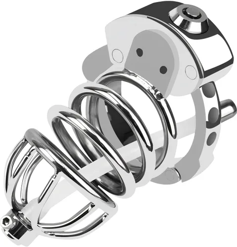 Miniatura 3 de Jaulas de castidad grandes hechas de metal para hombres y pene ajustables en 7 tamaños diferentes dispositivos de chasidad con bloqueo de presión