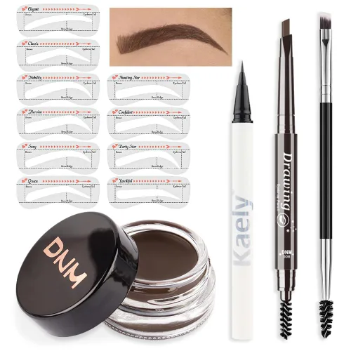 Miniatura 17 de evpct - Kit de maquillaje de pomada en gel en polvo para cejas color rubio con cepillo de doble punta, kit de plantillas para cejas para mujeres