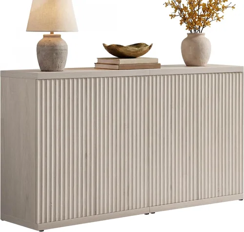 Miniatura 11 de SICOTAS Armario de buffet con aparador de almacenamiento, diseño moderno con puertas y estantes, consola multimedia acanalada, mesa de café