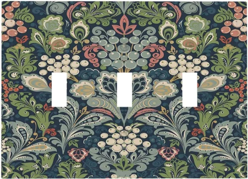 William Morris Floral Boho Azul Medianoche Flor Bohemia Cubierta Decorativa para Interruptor de Luz de 3 Vías Placa de Pared de Triple Palanca de 3