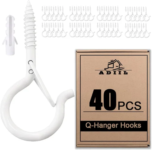 Miniatura 16 de ADIIL 12 ganchos Q con hebilla de seguridad, ganchos de tornillo resistentes al viento para colgar luces de cadena al aire libre, plantas, luces