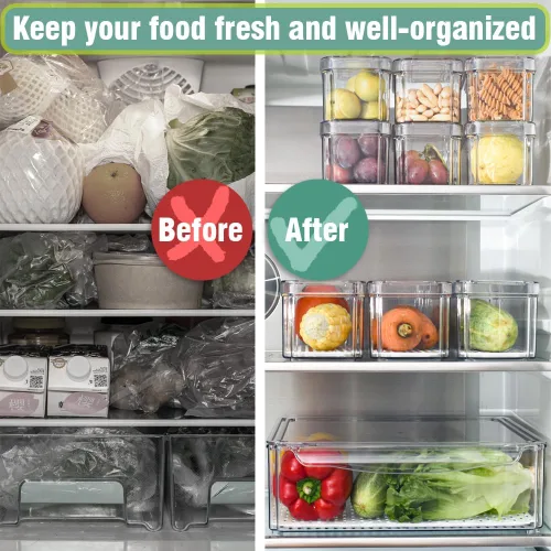 Miniatura 2 de Contenedores organizadores apilables para refrigerador con tapas, organizadores y contenedores de almacenamiento, contenedores de plástico sin BPA