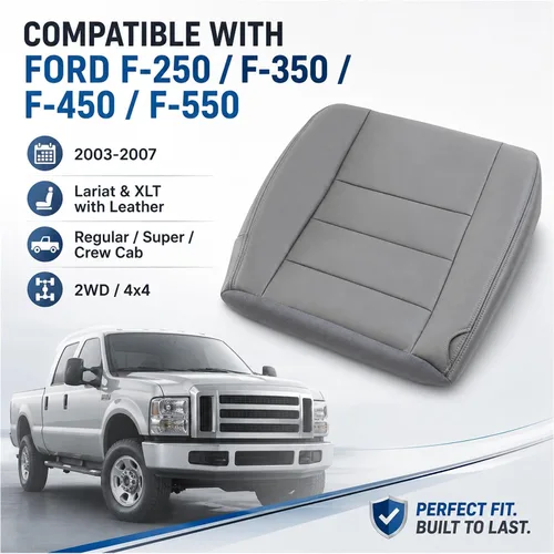 Miniatura 5 de GXARTS Funda de Asiento de Cuero Inferior del Lado del Conductor Gris Pedernal Mediano Compatible con Ford F250 F350 F450 F550 Lariat XLT 2002 2003